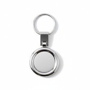 Silver Round Metal Keychain With Polished Finish & Engraving Space
